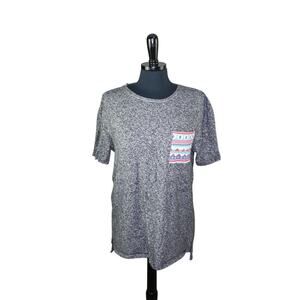 On The Byas T Shirt Gray Tribal Print Pocket Crewneck Comfort Cotton M